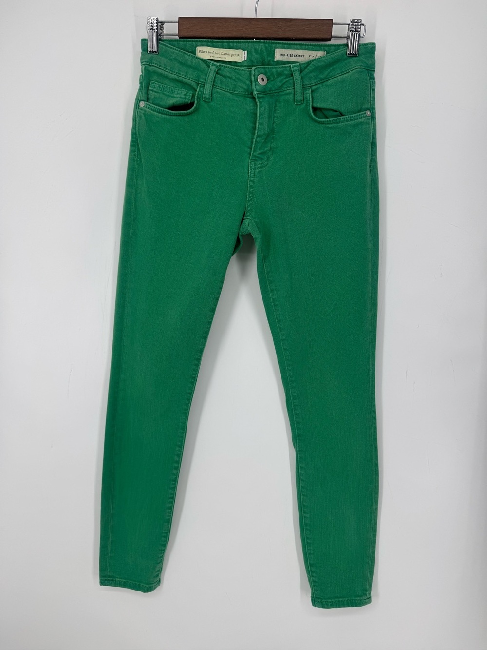 Pilcro Anthropologie Kelly Green Mid Rise Skinny Denim Jeans Women’s Size 27
